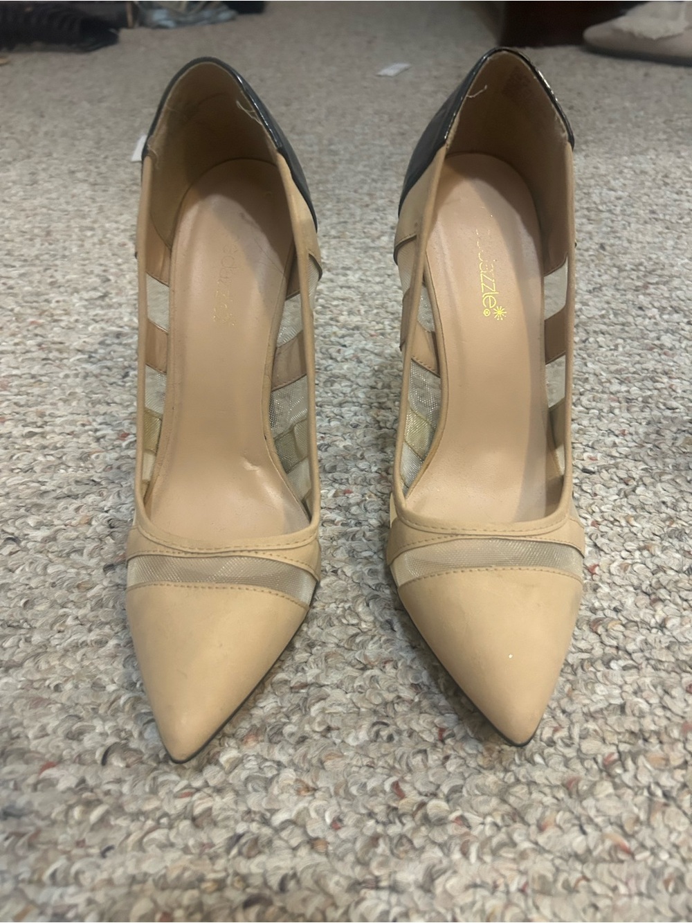 Suede-Look Beige Pointed Toe Pumps by
